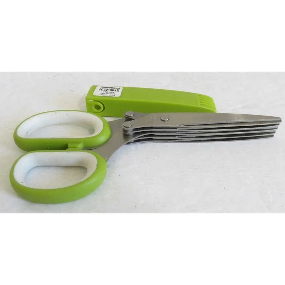 Crate & Barrel Herb‎ Scissors 5 Blade Stainless Steel w/Cover Green